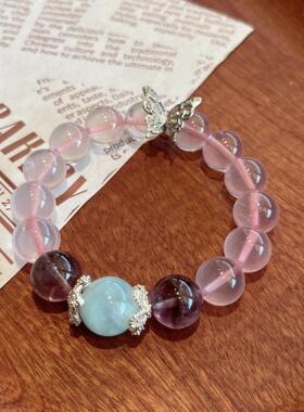 2026天然水晶手链粉水晶清新甜美手串女款搭配海蓝宝紫水晶大颗粒