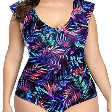 Women's one-piece swimsuit with ruffle edge plus size,
