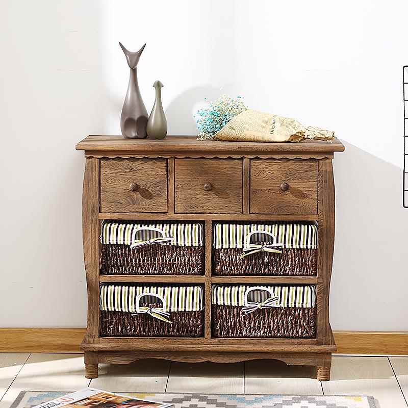 8V田园床TUK头柜晶客视厅液电柜实抽木卧室床边柜多屉收纳斗柜简