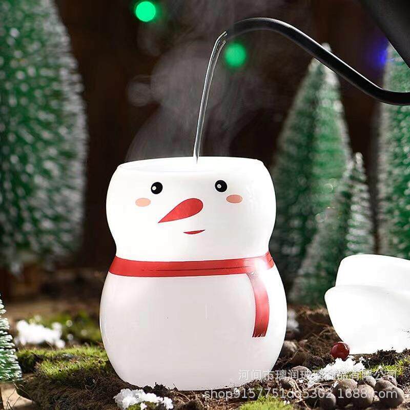 可爱立体雪人杯创意造型带盖子咖啡杯高硼硅玻璃家用单层杯冷饮杯