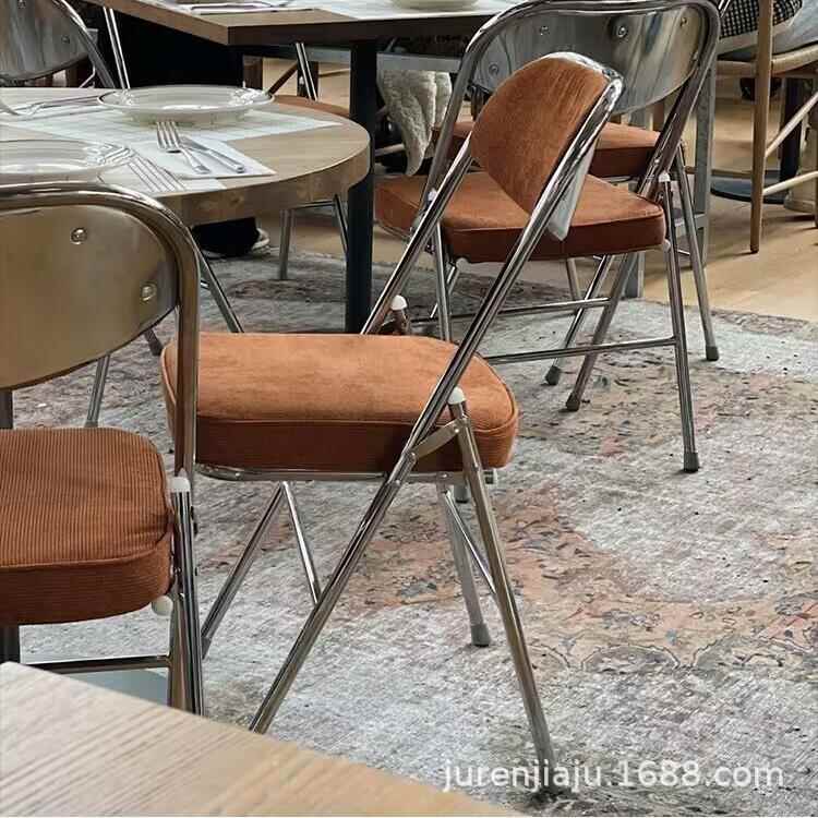 复古折叠椅办公椅子便捷芯式议家用靠背灯绒会加厚餐桌椅简约0013