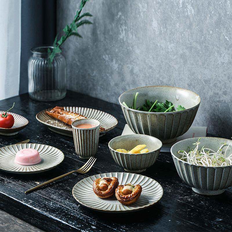 艺隆轩日式古朴粗陶餐具饭碗面碗餐盘碟子深菜盘复古餐具碗碟套装