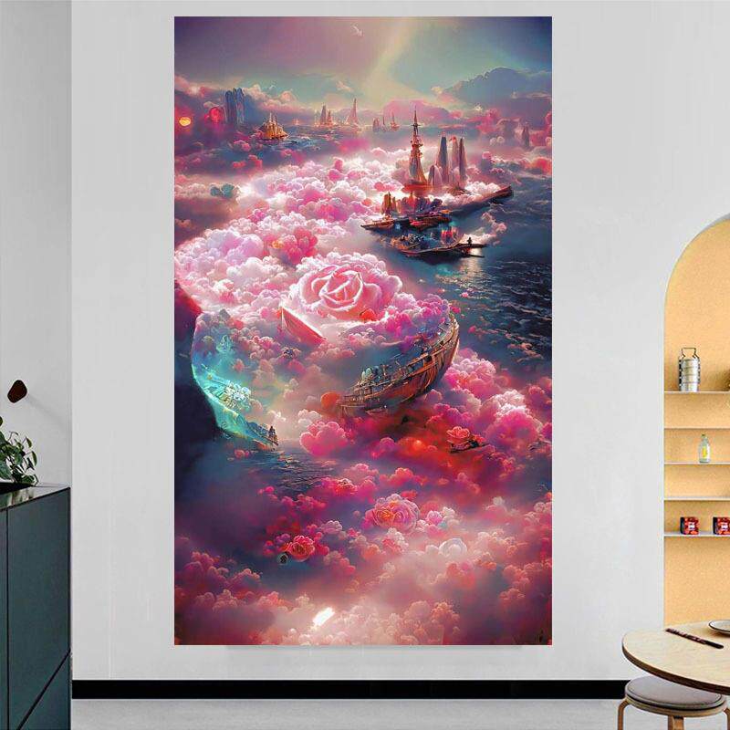 玫瑰云海十字绣2024新款线绣客厅小幅卧室大格棉线自己绣手工小件