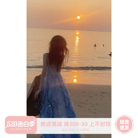 sun雅乔桔梗春夏吊带连衣裙夏海边(夏海边)度假沙滩，长裙日落仙女裙子