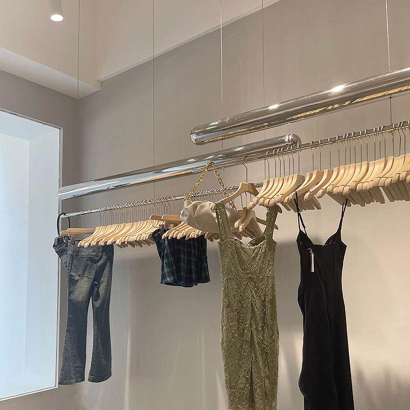 服装店展示架吊架悬吊式天花板架悬挂衣服架子不锈钢童女装店陈列