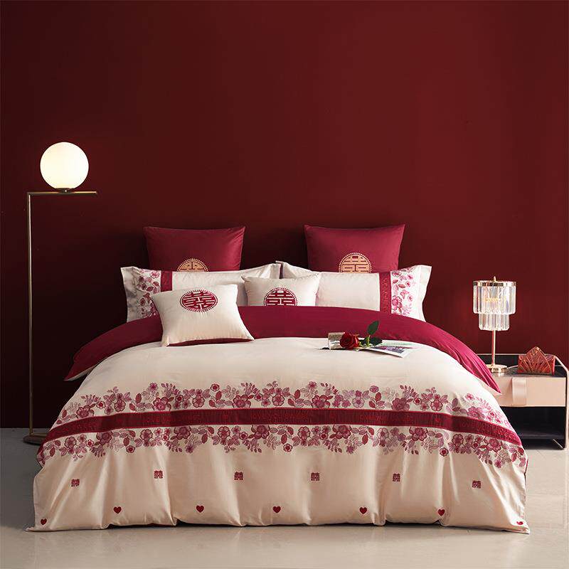 公主风结婚床上用品四件套100支纯棉新婚庆陪嫁高档被套床单全套4