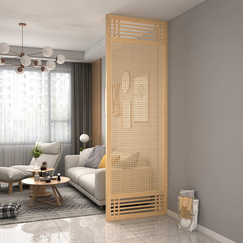 藤编屏风隔断客厅现代简约入户玄关卧室实木遮挡家用户型座屏固定