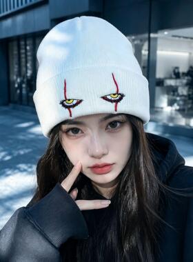 秋冬帽子女款高级感搞怪眼睛针织帽秋冬保暖套头帽时尚百搭毛线帽