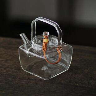 玻璃茶壶加厚耐高温小容量提梁壶可明火加热煮茶茶具家用小泡茶壶