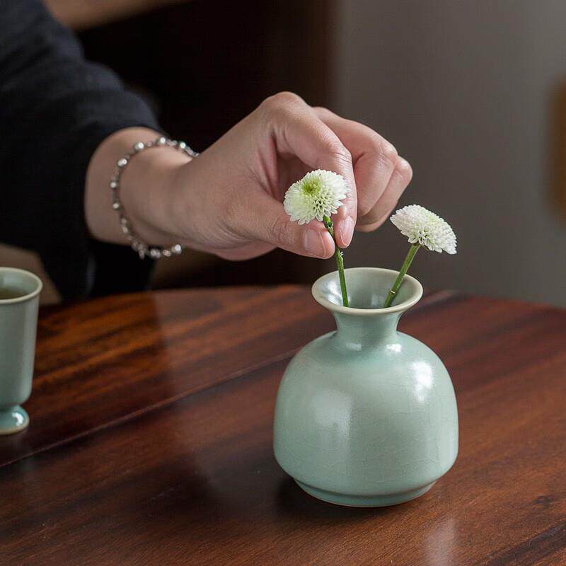 汝道瓷汝官窑PAG小花瓶摆件陶简中式号花插桌面创意家居饰品茶约