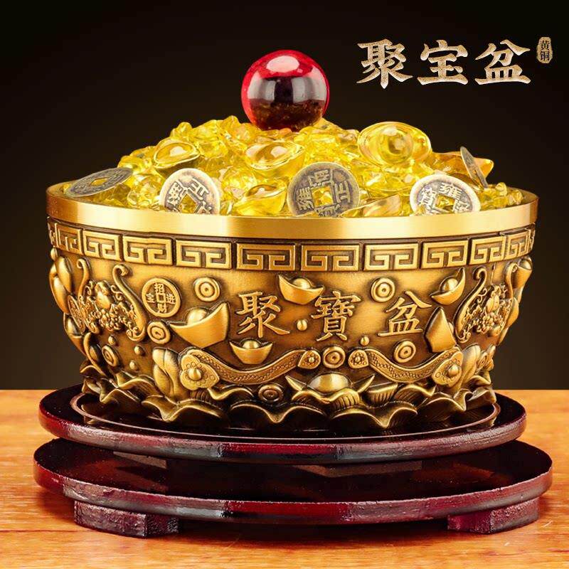 黄铜聚宝盆摆件招财聚财客厅店铺玄关沈万三铜碗铜盆米缸存钱罐