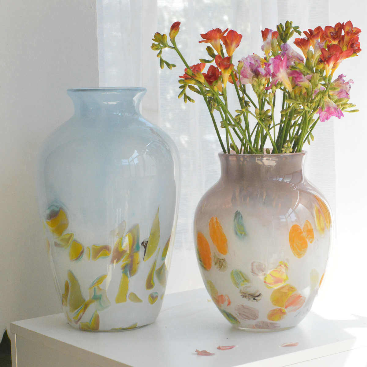 超美温柔中古风彩色渐变彩点琉璃花瓶法式高级感客厅餐桌花器,家居饰品,花瓶,淘宝优惠券,粉丝福利购,淘宝优惠卷