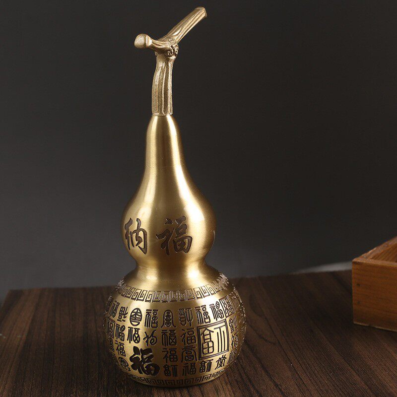 黄铜葫芦招米进宝纳福摆件创意客厅大号葫芦装饰品纯铜金属工艺品