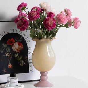 中古芬顿法式铃兰手工琉璃玻璃花瓶高脚摆件插花防风灯轻奢覆古家