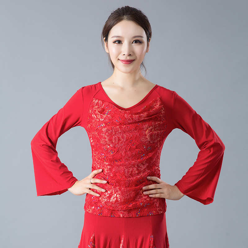 曌舞拉丁女交谊服新款舞蹈舞服衣跳舞上衣摩登舞服时髦服高档成年