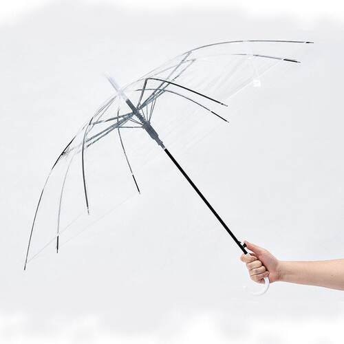 新款直销透明伞长柄小清晰雨伞黑白创意地摊伞商务半自动伞印刷lo