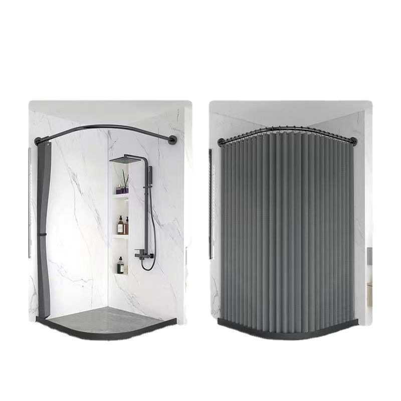 弧形浴帘套装免打孔磁吸折叠浴帘布防水防霉卫生间干湿分离隔断帘,家庭/个人清洁工具,浴帘,淘宝优惠券,粉丝福利购,淘宝优惠卷