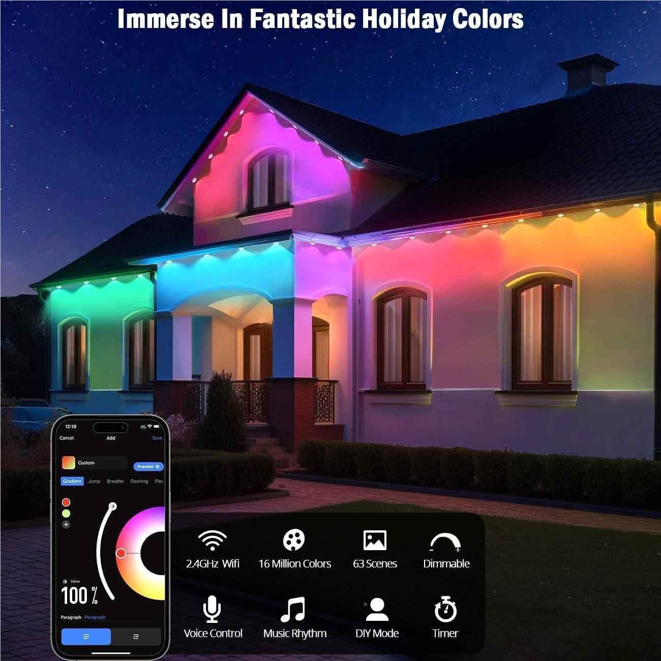 跨境热销屋檐屋灯手A机P蓝牙WIPFI控制幻彩屋檐灯ZUX户外防水檐灯