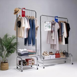 服装店展示架可移动带轮货架落地衣帽架带篮直播间陈列女装挂衣架