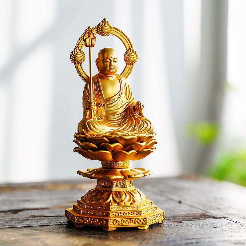 高档大工愿 地藏日本 进口纯金镀金佛像 手摆件 地藏王菩萨请愿