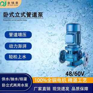 管道泵冷热水循环60v离心泵无堵塞高扬程自吸泵 大流量抽水48v立式