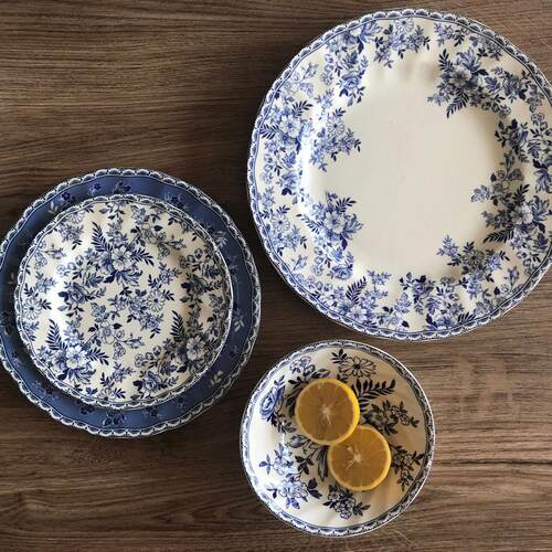 中西复古青花瓷餐具牛排盘子vintage盘拍照花朵甜点盘菜盘汤盘碗