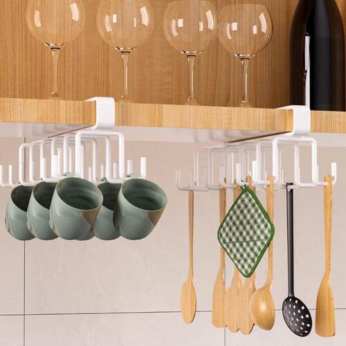 Kitchen Storage Rack with Hooks, No-Drill Mop Holder, Pot Sh