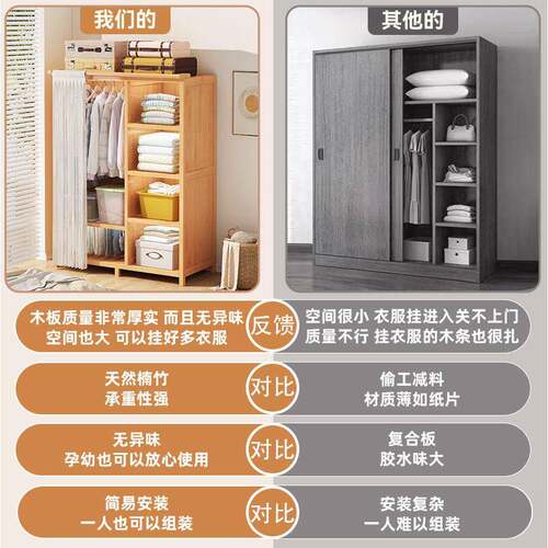 衣柜挂衣区多卧室家用简易租房现简约楠竹宿舍衣橱门帘防尘柜子