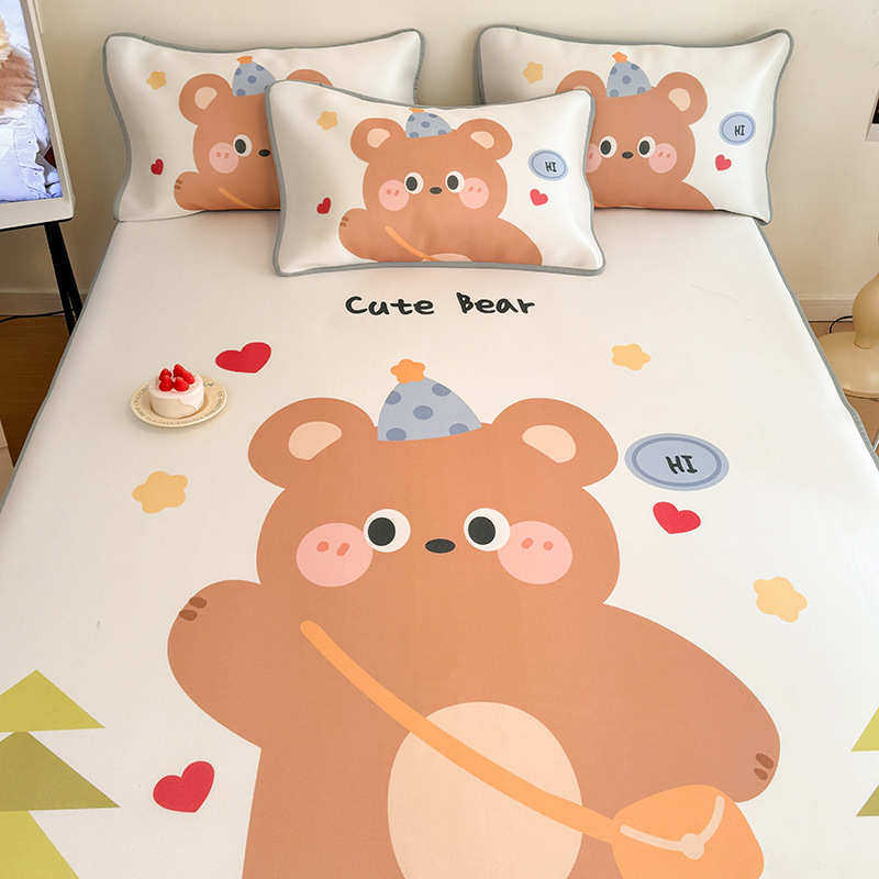 子儿童三件套机席凉可单人床单夏季软席凉席洗卡通感冰空调丝宿舍