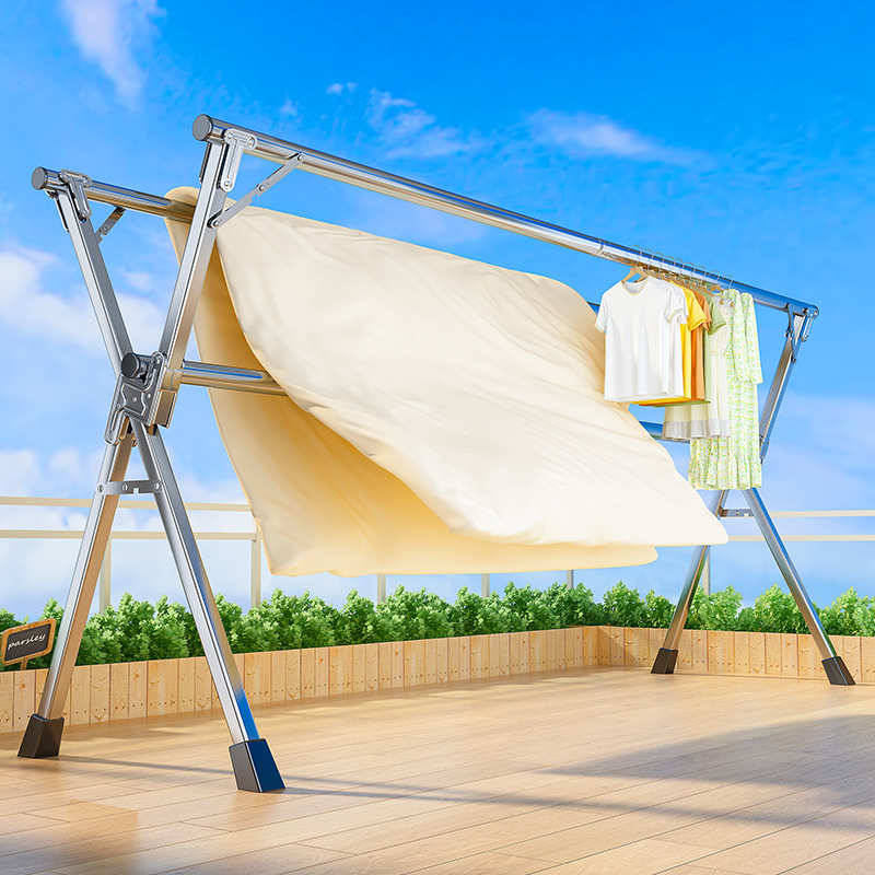 厂家直销室外多功能晾衣杆室内家用挂衣架阳台落地架卧室不锈钢伸