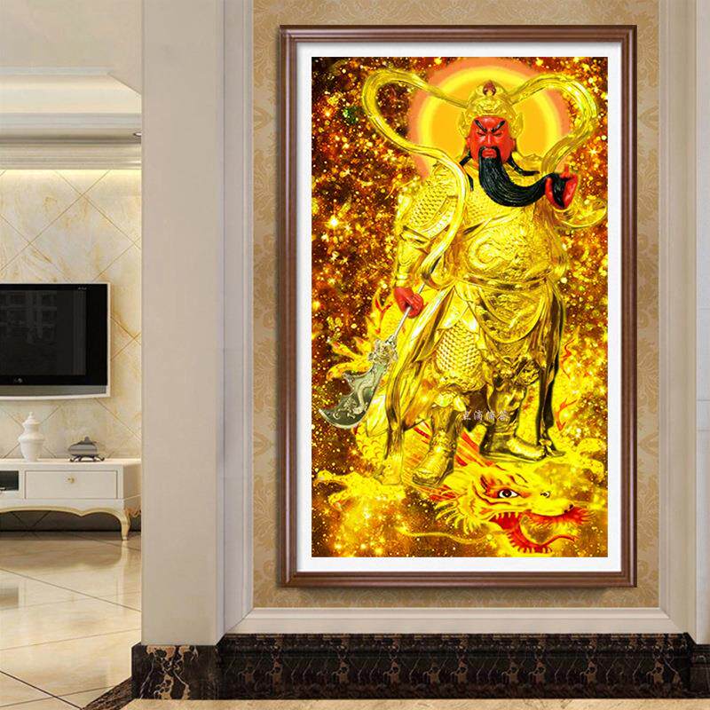 5d钻石画关公踏龙武财神关羽招财进宝圆钻满钻中堂玄关贴钻十字绣