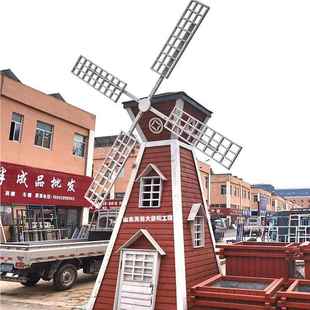 大型兰风车防腐木户外电动景图观实yk012 0木风应车水车厂家供可