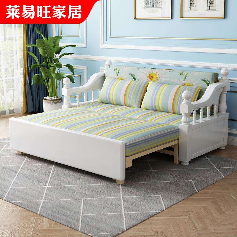 亚马逊货源美式实木沙发床双人位折叠沙发三人位沙发拉床sofa bed