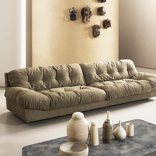 意式简约Milano羽绒云朵沙发北欧轻奢网红拉扣直排真皮沙发小户型