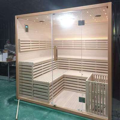 多人大小的室内铁杉红杉传统室内桑拿房 带文化石装饰洗浴