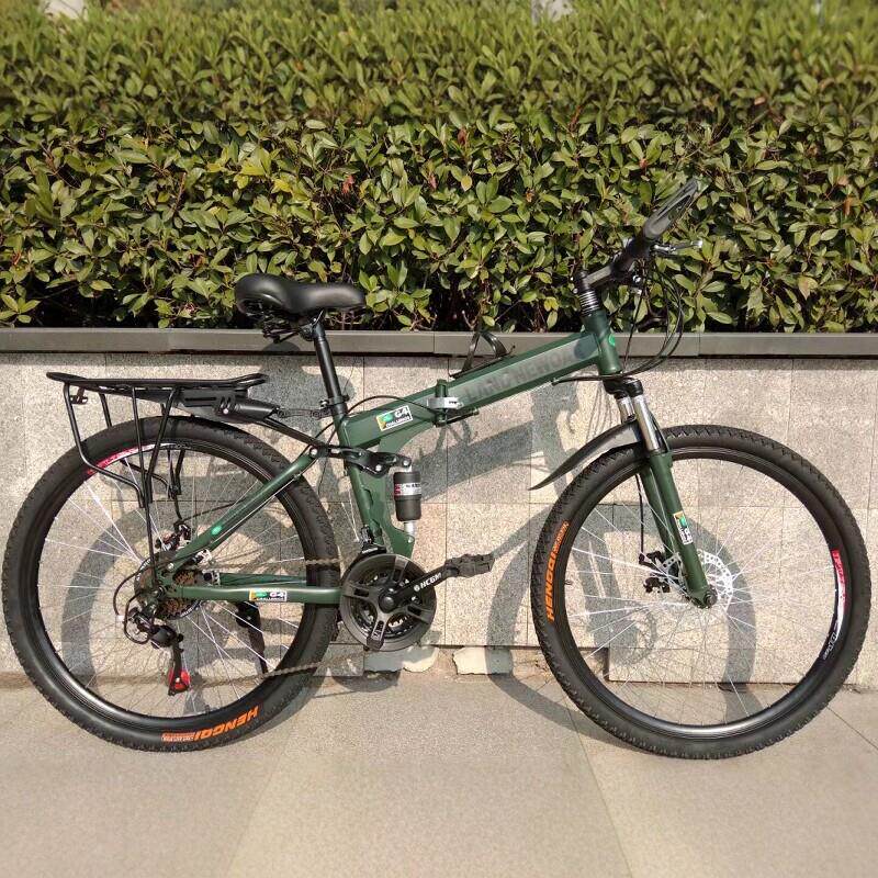 折叠登山自行车26寸24寸折叠登山车双减震双碟煞带后座能带人单车