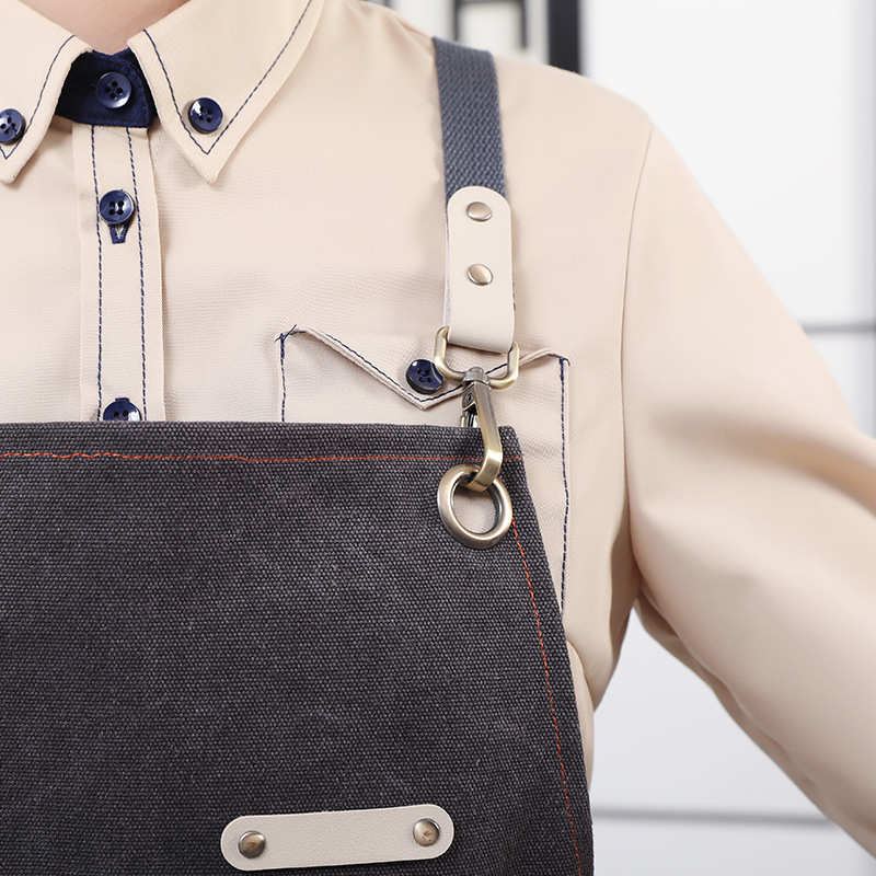 咖啡色厚帆布围裙定 制美甲绘画理发师花艺工作服围裙