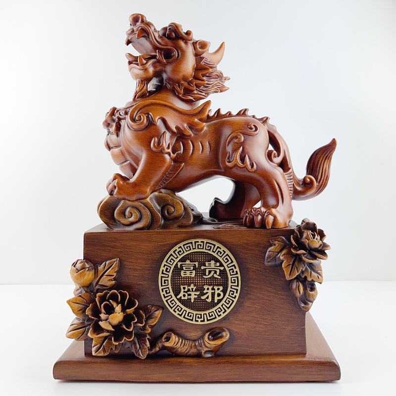 貔貅摆件木纹富贵招财皮丘摆件创意中式客厅玄关书桌装饰品