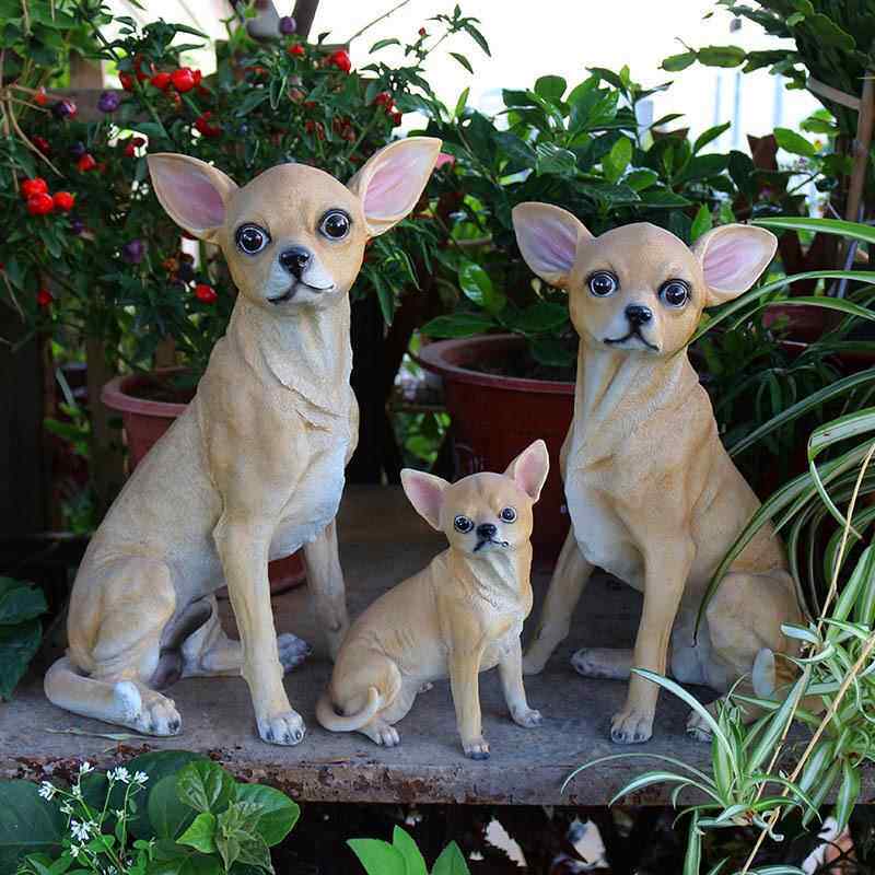 仿真吉娃娃摆件别墅花园装饰树脂狗狗模型动物工艺品摆件