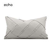 样板间轻奢软装 设计师客厅抱枕灰色皮质编织沙发定制长条腰靠垫套