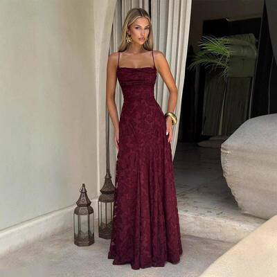 Sexy Backless Sleeveless Lace Pattern Dress Plain Fitted