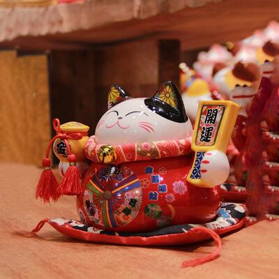 福缘招猫小号财猫年货礼品陶瓷存钱罐摆迁件年新家居乔喜庆招8656