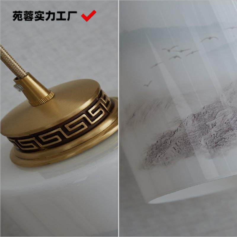 新中式国画国风国潮酒店山水全铜意境长线玻璃过道卧室床头小吊灯