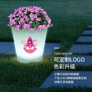 七彩发光锥形滚塑花盆PE塑料户外庭院走廊门口防水装饰花盆灯