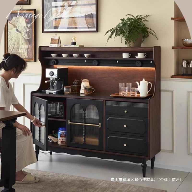 法式复古实木餐边柜小户型客厅靠墙收纳柜橱柜家用厨房储物柜一体