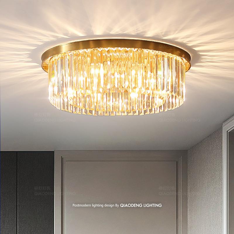 全铜客厅水晶灯吸顶灯后现代轻奢圆形卧室灯家用led现代简约灯具