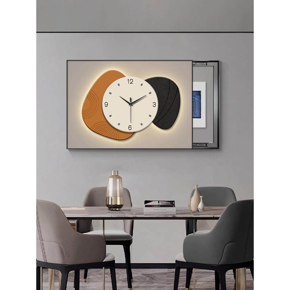 石来运转电表箱装饰画高级感餐厅带钟表电箱开关遮挡推拉液压挂画