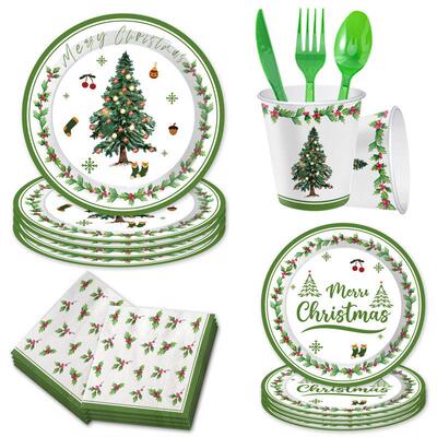 Christmas Party Supplies圣诞节派对装扮用品一次性纸盘纸杯桌布