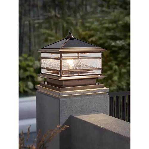 中国全铜太阳能柱灯花园灯户外防水别墅花园柱灯围墙壁灯