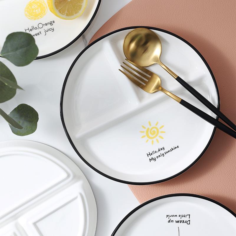 陶瓷分格盘健身一人食碗盘碟套装家用分菜盘子三格分餐盘早餐碟子